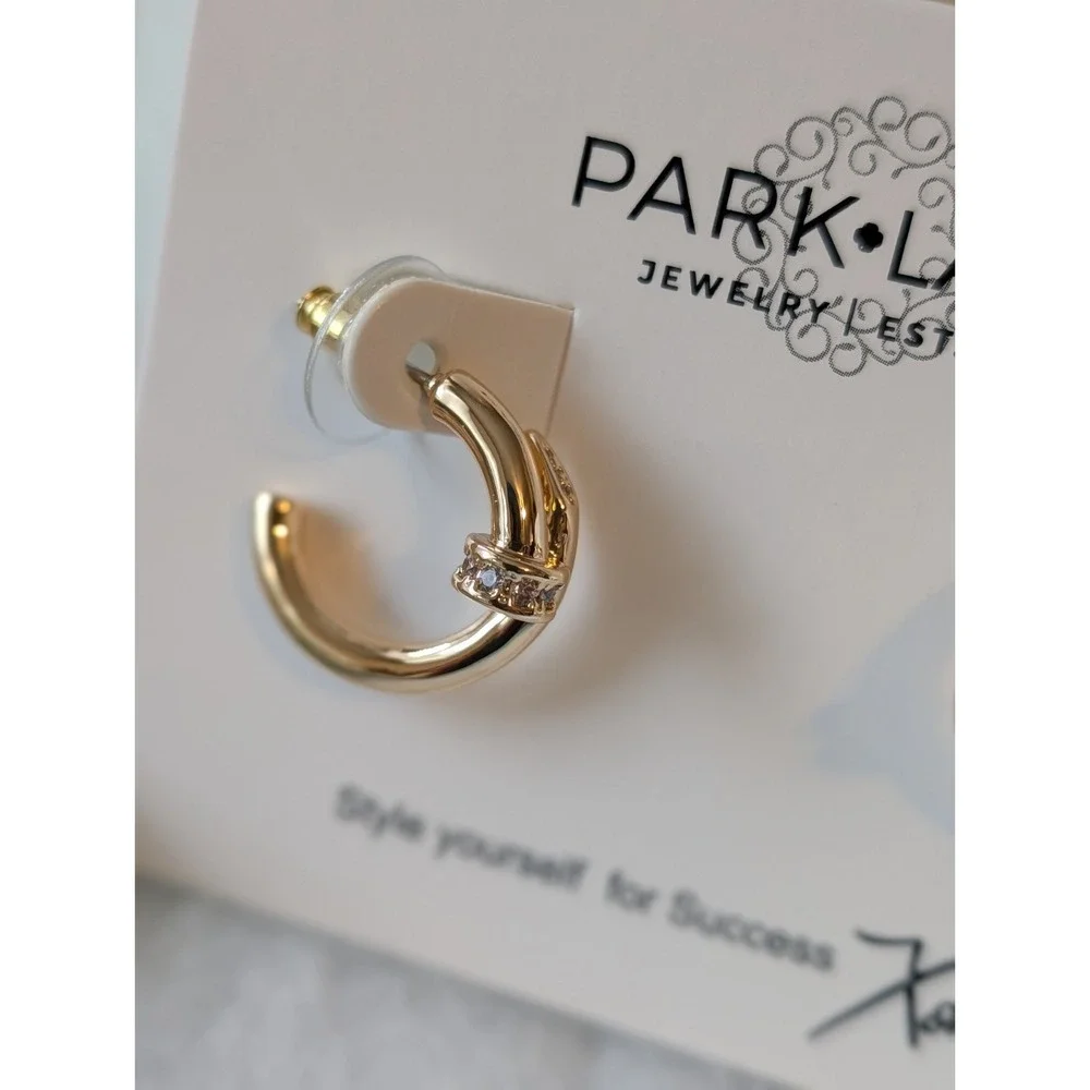 Park Lane Gold Tone Half Loop Crystal Accent Pierced Earrings NWT